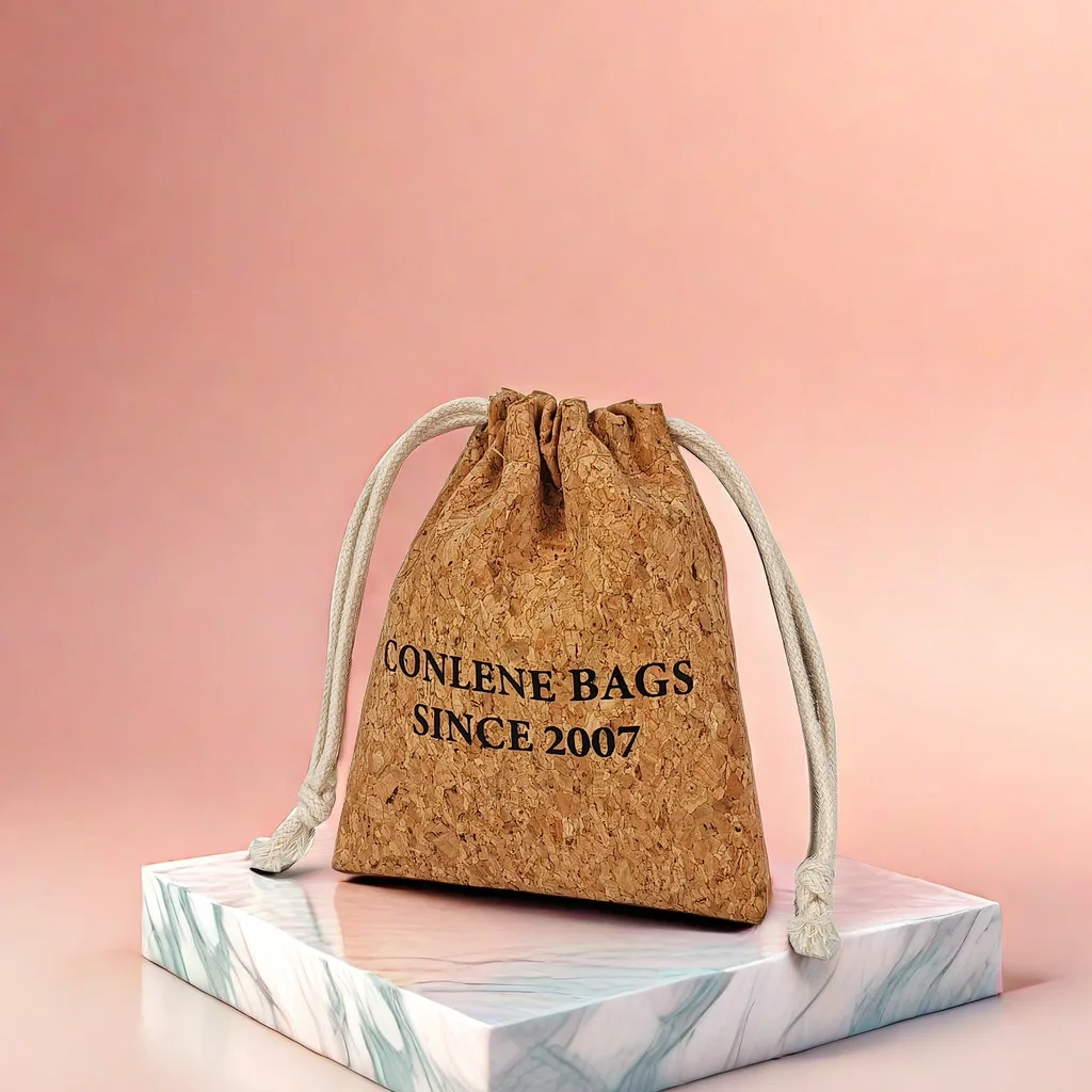 Small Custom Logo Cork Drawstring Gift Bag Promotional Purses and Wallets with Letter Pattern supplier