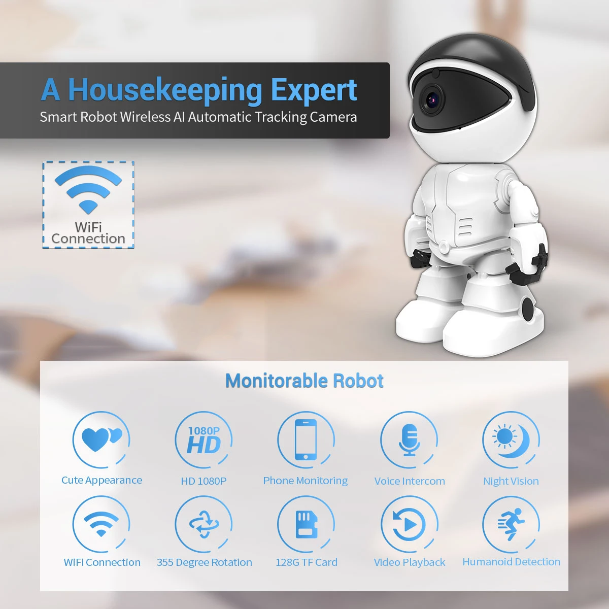 Indoor 2MP Baby Pet Robot Camera WiFi Camera Wireless HD 1080P Indoor Home Security Cctv Camera Baby Monitor