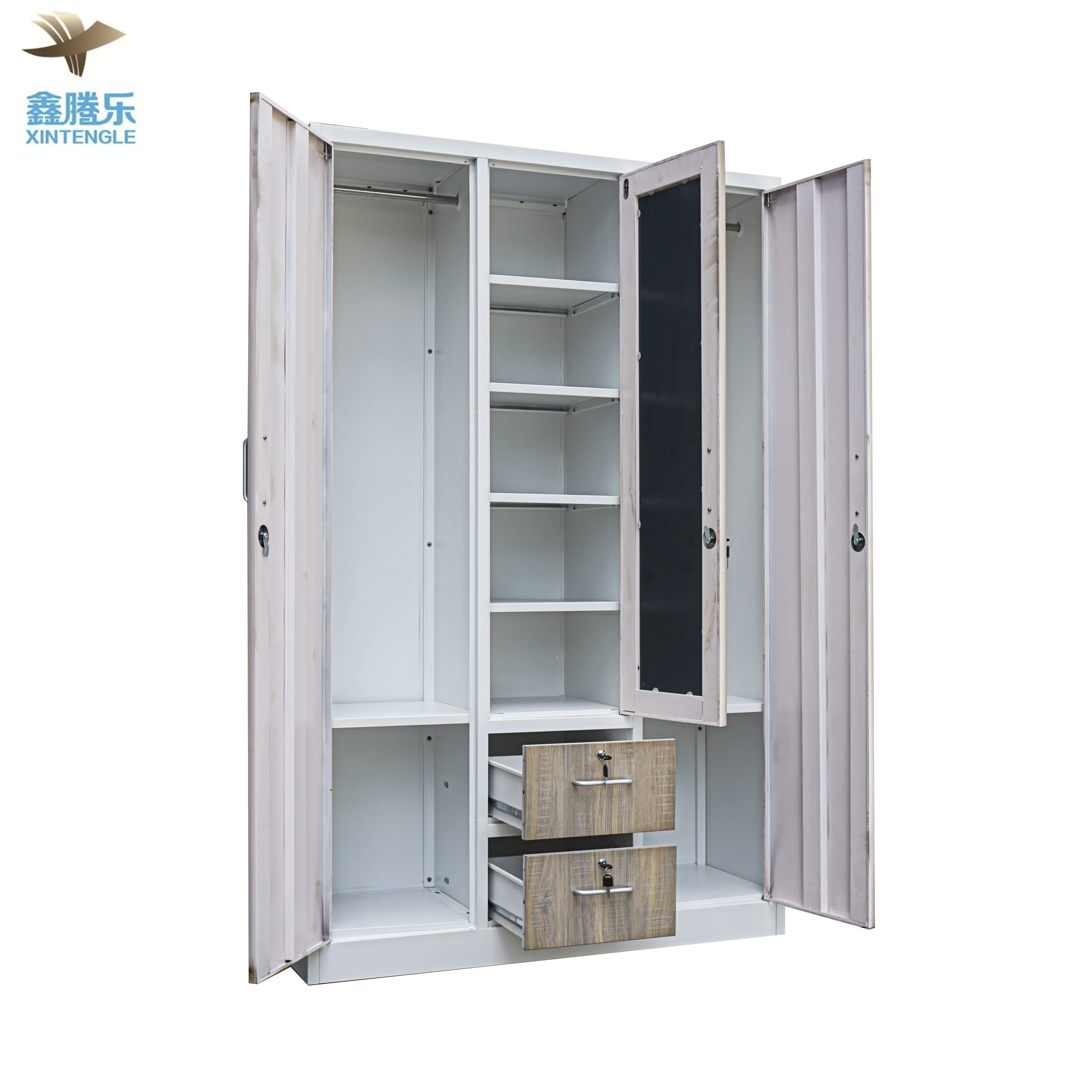 modern design bedroom furniture wardrobe Closet with mirror 3 door wardrobe with drawers