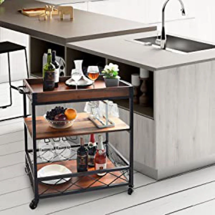 Floor Stand Movable Kitchen Storage Shelf Vegetable Rack For Kitchen