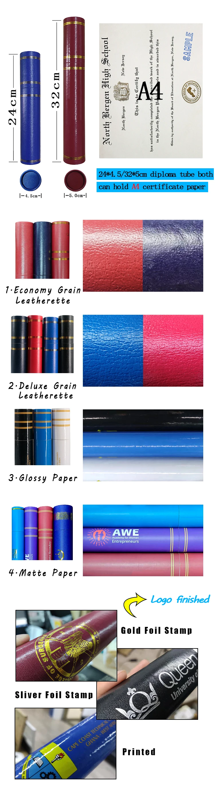 High Quality Matte Paper Graduation Certificate Tube Diploma Scroll Holder manufacture