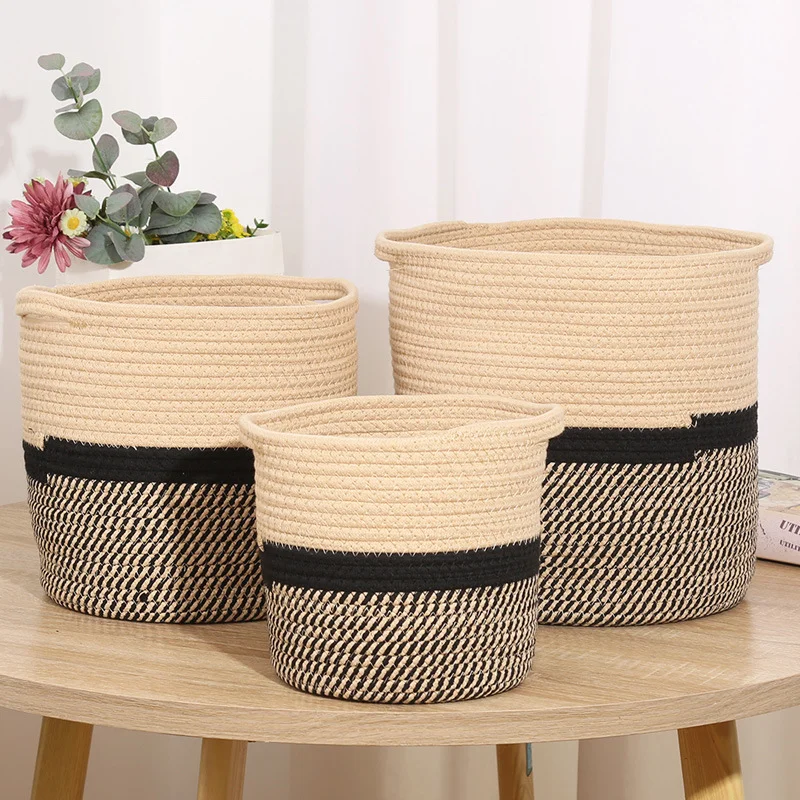 HUAYI Large Woven Cotton Rope Laundry Basket with Handles Decorative Storage Basket