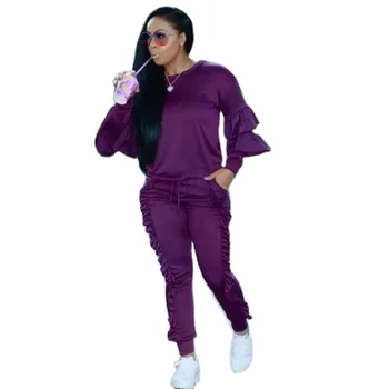 New 8 colors autumn/fall plain sports tracksuit long sleeves spliced agaric lace two sets two piece pants set women clothing