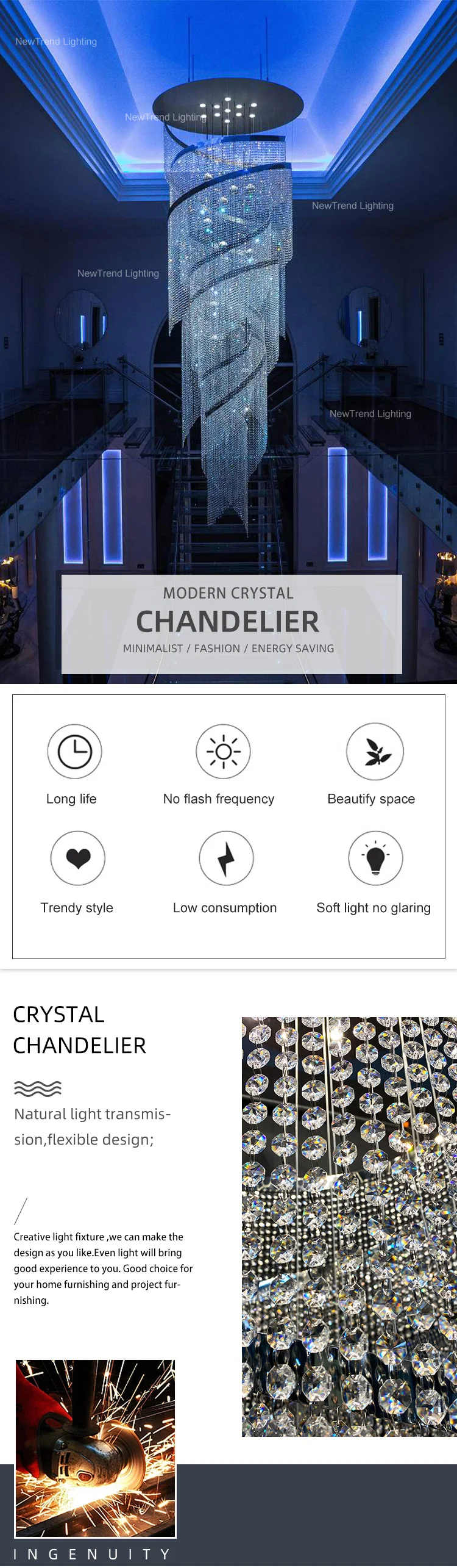 CPL-113 New Product Indoor Decoration Large Project Hotel Lobby Villa Staircase Luxury Ceiling Crystal Chandelier supplier