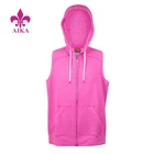 Black Plain Hoodies Whole Sale Athletic Wear Men Zip-up French Terry Black Plain Sleeveless Hoodie