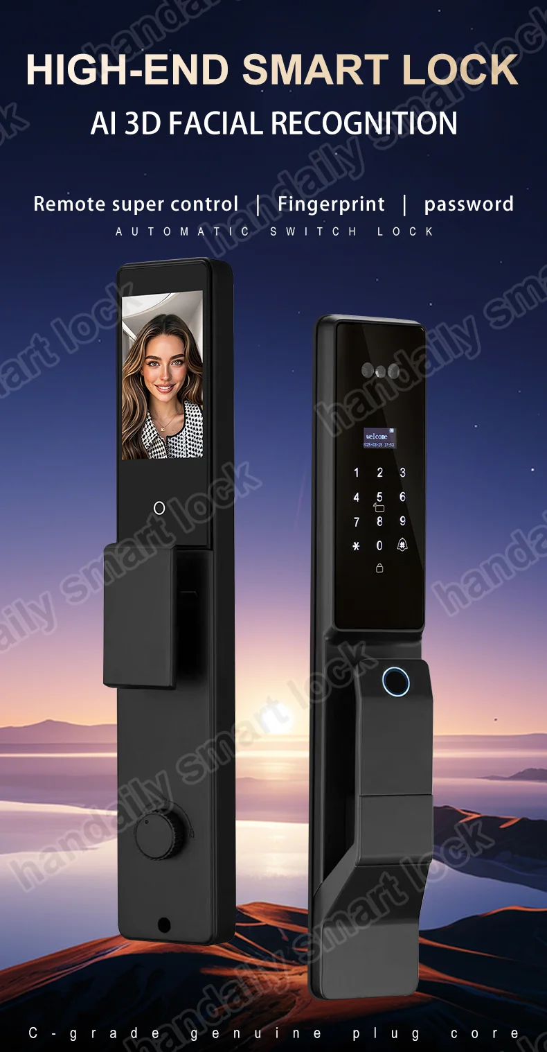 handaily wholesale automatic fingerprint tuya 3d face smart door lock for front door digital palm vein home security door lock f888-0