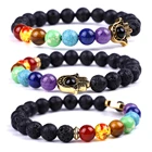 Fashion Natural Gemstone Amethyst Bead Colourful Women Men 7 Chakra Bracelets Hamsa Hand Lapis Lazuli Jewelry
