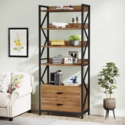Tribesigns  Industrial 5-Tier Bookcase with 2 Drawers  book storage organizer display shelf rack