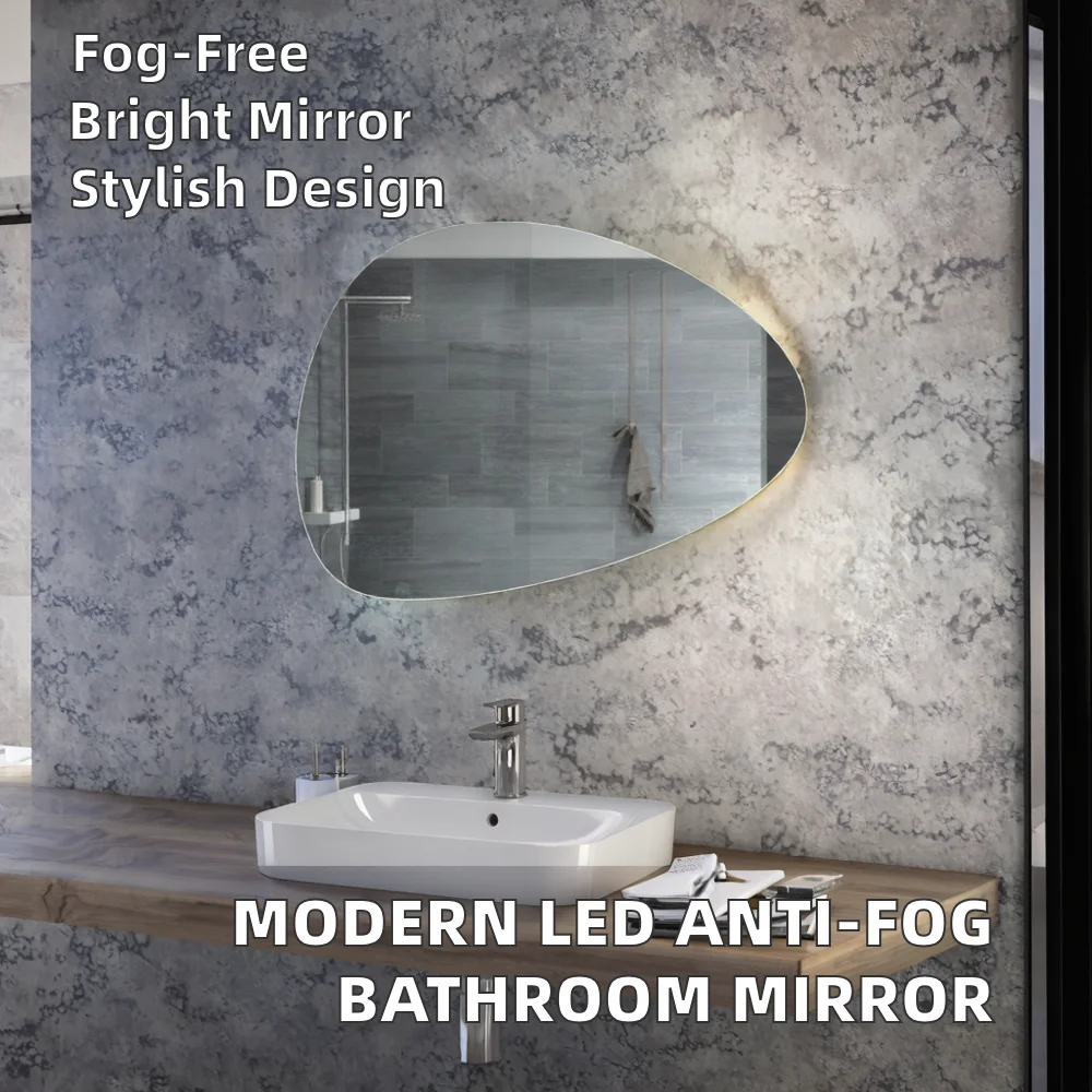 Modern Water Drop Shape Anti-Fog Lighted LED Bathroom Mirror Illuminated Irregular LED Mirror
