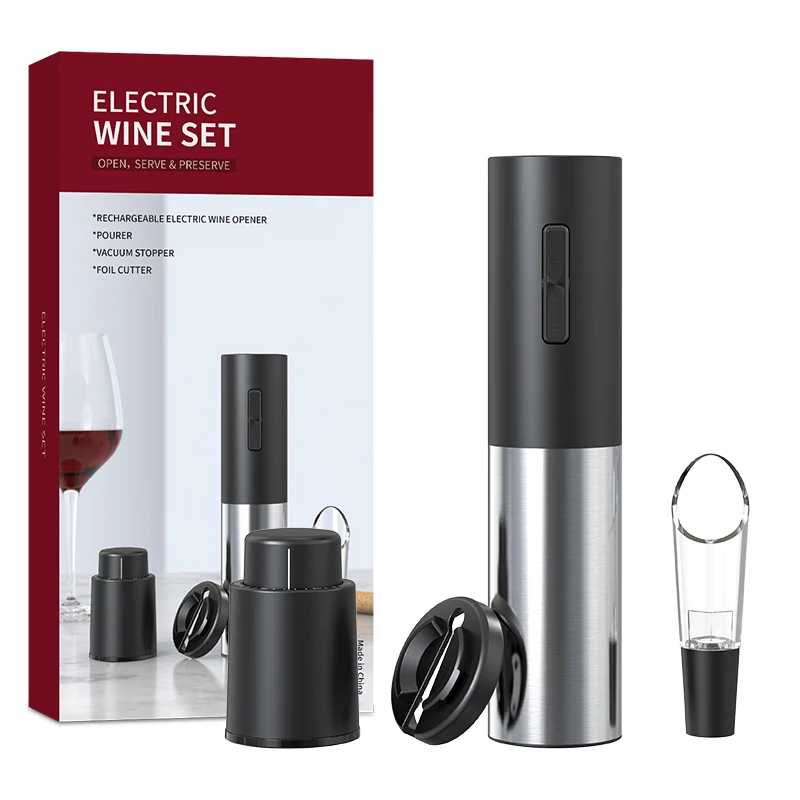 4 in 1 Rechargeable Electric Wine Bottle Opener Set Eco-Friendly Stainless Steel Plastic Automatic Corkscrew Kitchen Essential