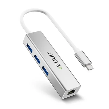 EDUP 1000Mbps Gigabit 3 Ports USB 3.0 USB-C to LAN Type C Hub USB Ethernet Adapter for MacBook Laptop PC