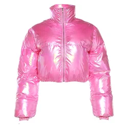 YingTang 2023 Winter New Female Fashion Bright Zipper Cardigan High Neck Warm Thick Padded Jacket Woman's Coat