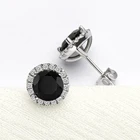 Agate Silver Earrings Zircon Agate Stones Black And White 925 Sterling Silver Stud Earrings For Women