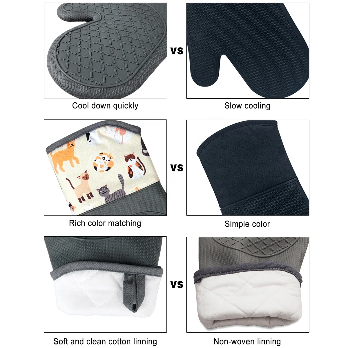 Printing Personalized Custom Silicone Oven Mitts For Kitchen Cooking Heat Resistant Oven Mitt