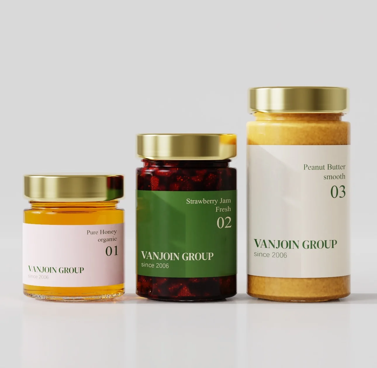 106ml 212ml 314ml 580ml Empty Glass Covered Ergo Honey Jam Food Pickles Jar with Gold Lid