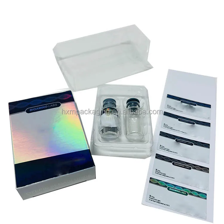 Custom Boxes Labels Hologram logo for Peptides Tirz Vials Packaging Box Label with Plastic Tray details