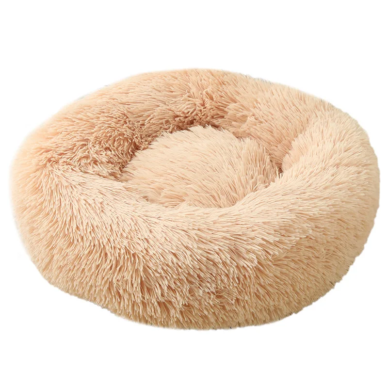 product luxury plush pet round bed soft faux fur donut bed for dogs and cats solid pattern-66