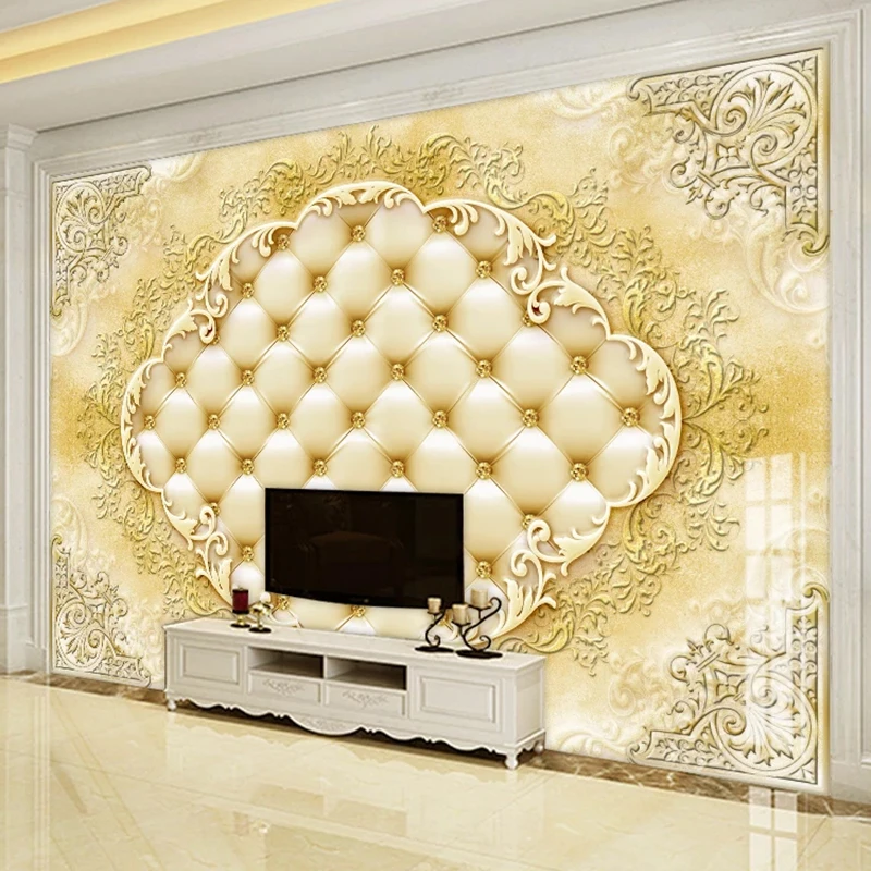 Custom Photo Mural Wallpaper European Style Flower Pattern Border 3d Soft  Package Living Room Tv Background Wall Decor Painting - Buy Gold And Black  Wall Paper,Tangled Kids Wall Murals Wallpaper,Plain Wall Paper