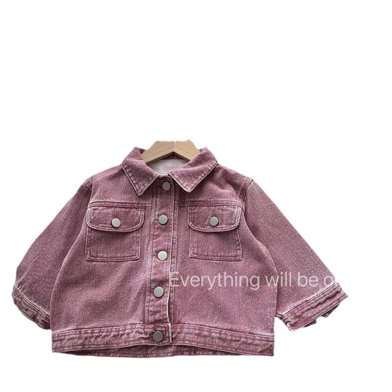 Boys' coat 2023 fall new children's style vintage denim coat baby autumn pocket single-breasted top