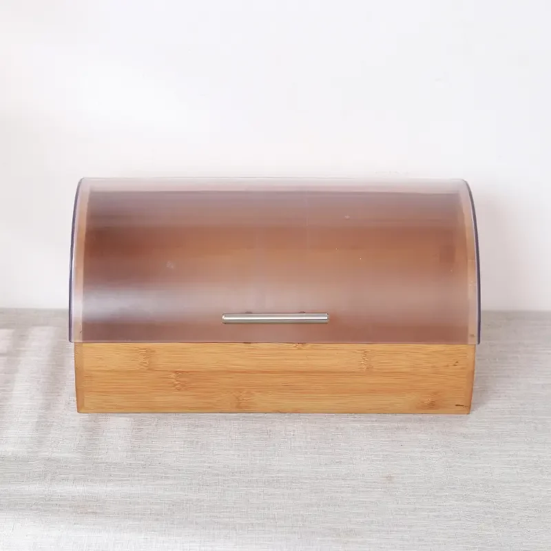 Luxury Organic Extra Large Rustic Bread Storage Box with Window Bamboo Bread Box With Acrylic Lid For Kitchen Countertop
