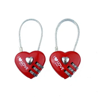 Mini red heart 3digit Zinc Travel Luggage Cable cartoon Heart combination lock