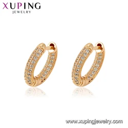 92446 Xuping fashion jewelry 2020 hoop earring gold color white stone elegant earring for ladies