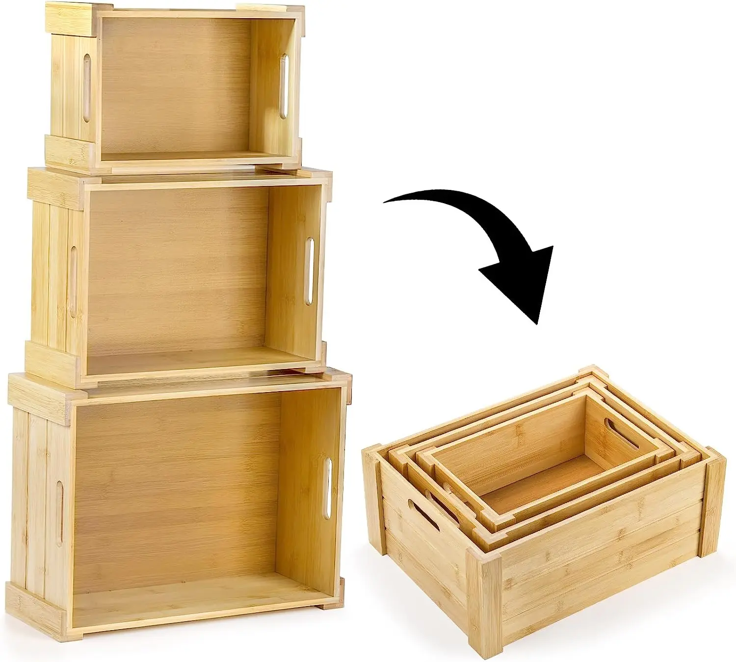 product natural bamboo wooden storage bins set desktop basket box kitchen food container with handles-2
