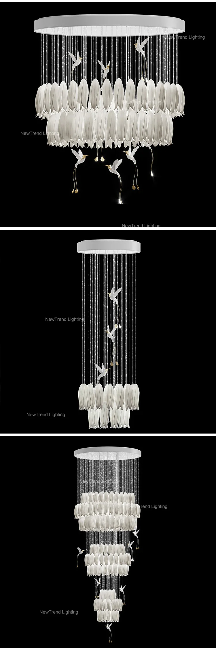 CPL-180Modern Design Indoor Decoration LED Lighting Flower Modleling Villa Staircase Ceramic Custom Chandelier details