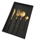 Black Gift 304 Stainless Steel Gold Plated Cutlery Set With Black Gift Paper Box