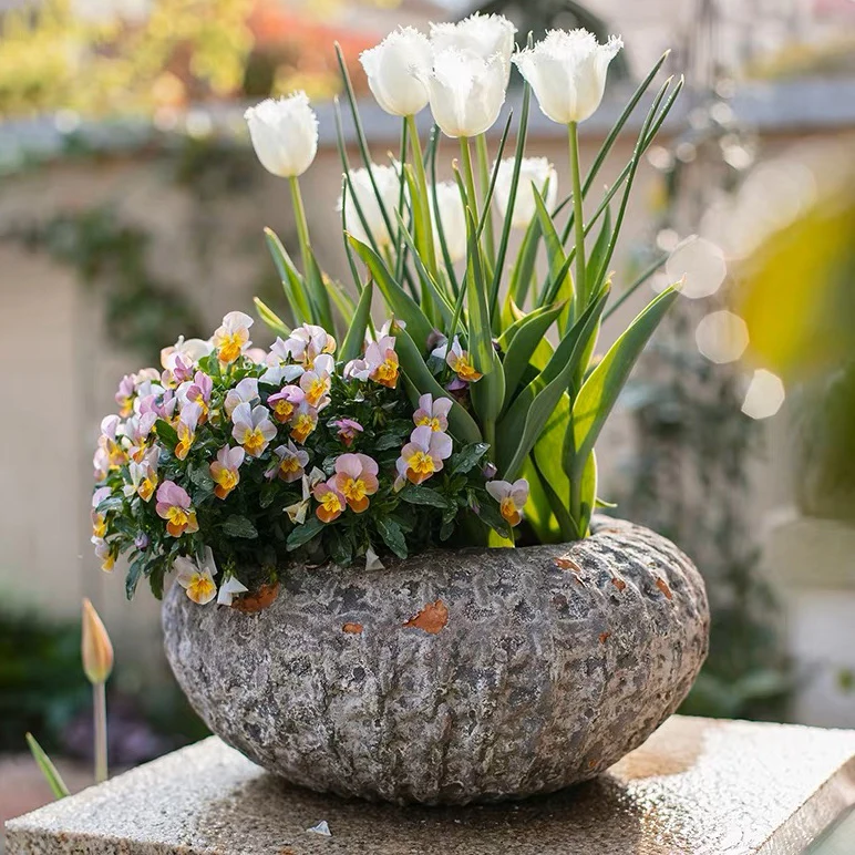 Indoor outdoor decor embossed cement pots garden balcony concrete plant flower pots