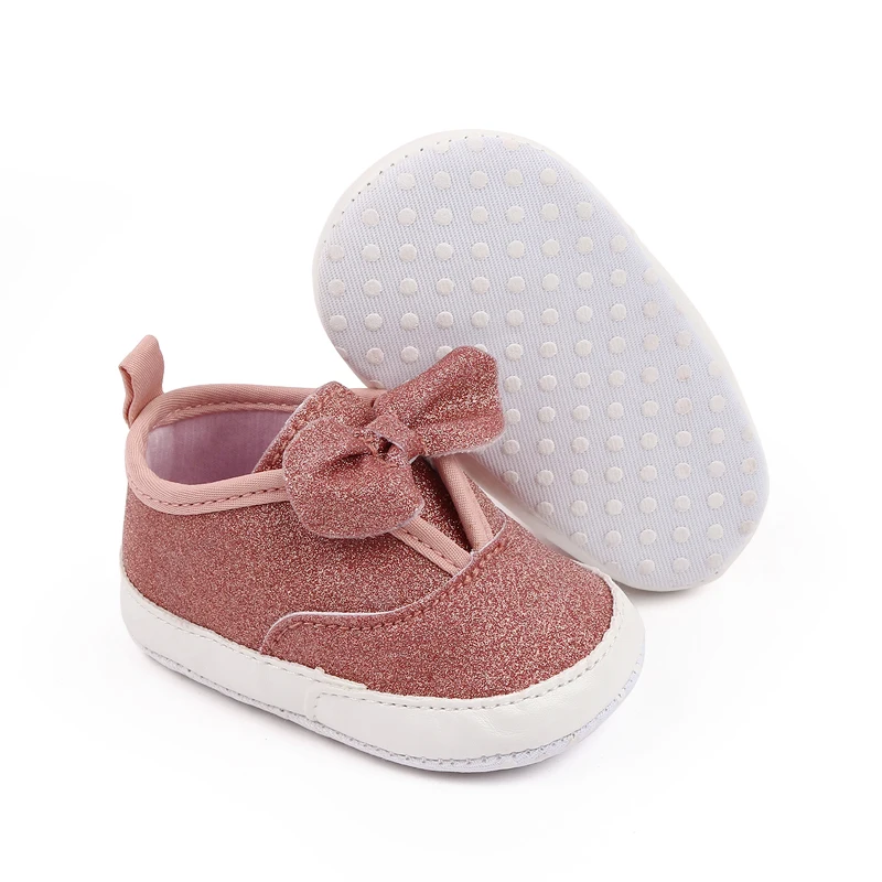 0-12 Months Spring and Fall Baby Solid Color Bow Toddler Shoes Glitter Infants Toddler Shoes factory