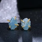 Sapphire Earring 925 Sterling Silver Gold Plated Claw Inlay Sapphire Stone Gemstone Stud Earring