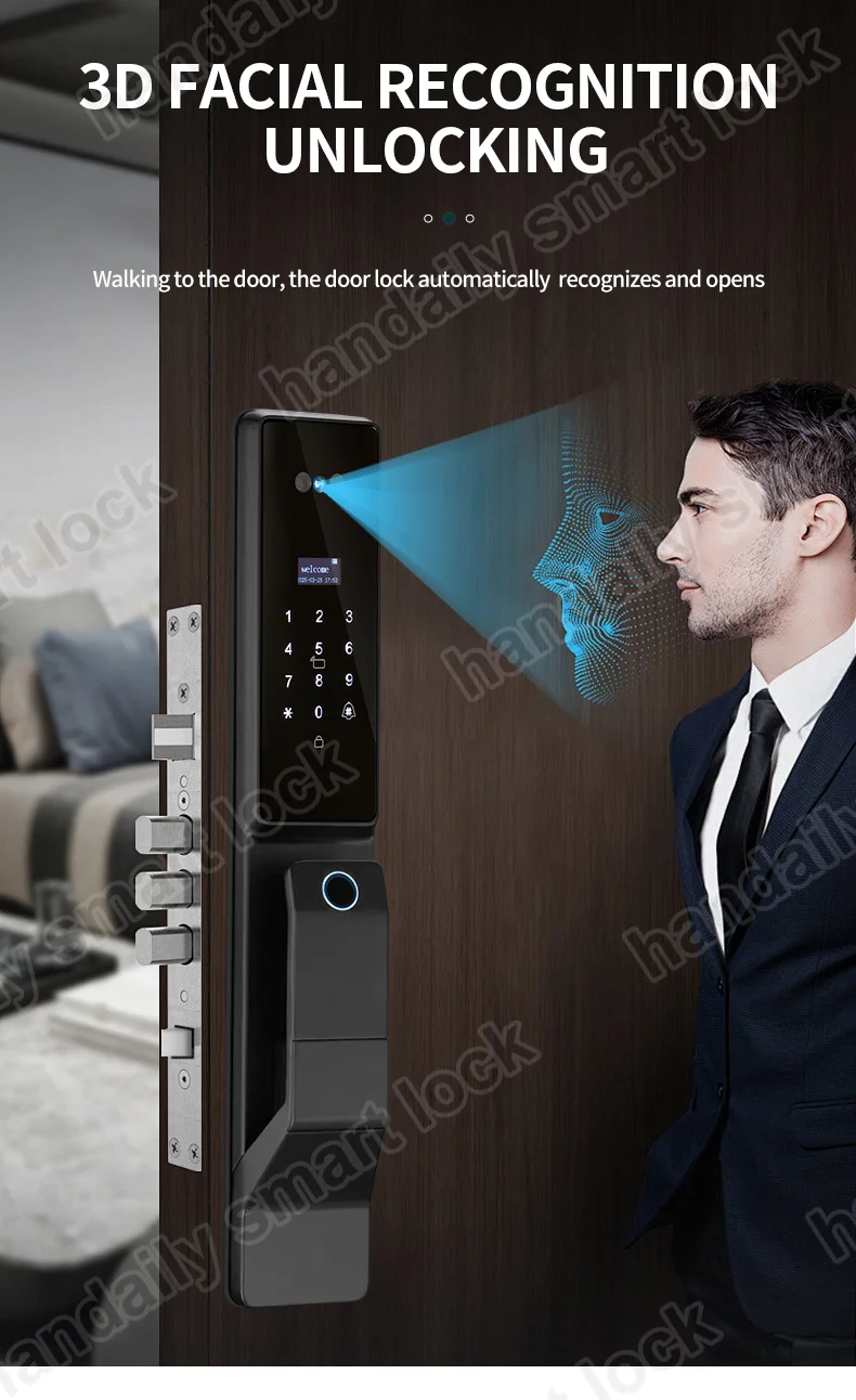 handaily wholesale automatic fingerprint tuya 3d face smart door lock for front door digital palm vein home security door lock f888-2