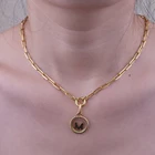 Pendant Fashion Long Link Chain For Women Jewelry Glass Locket Customized Letter Round Pendant Gold Plated Necklace