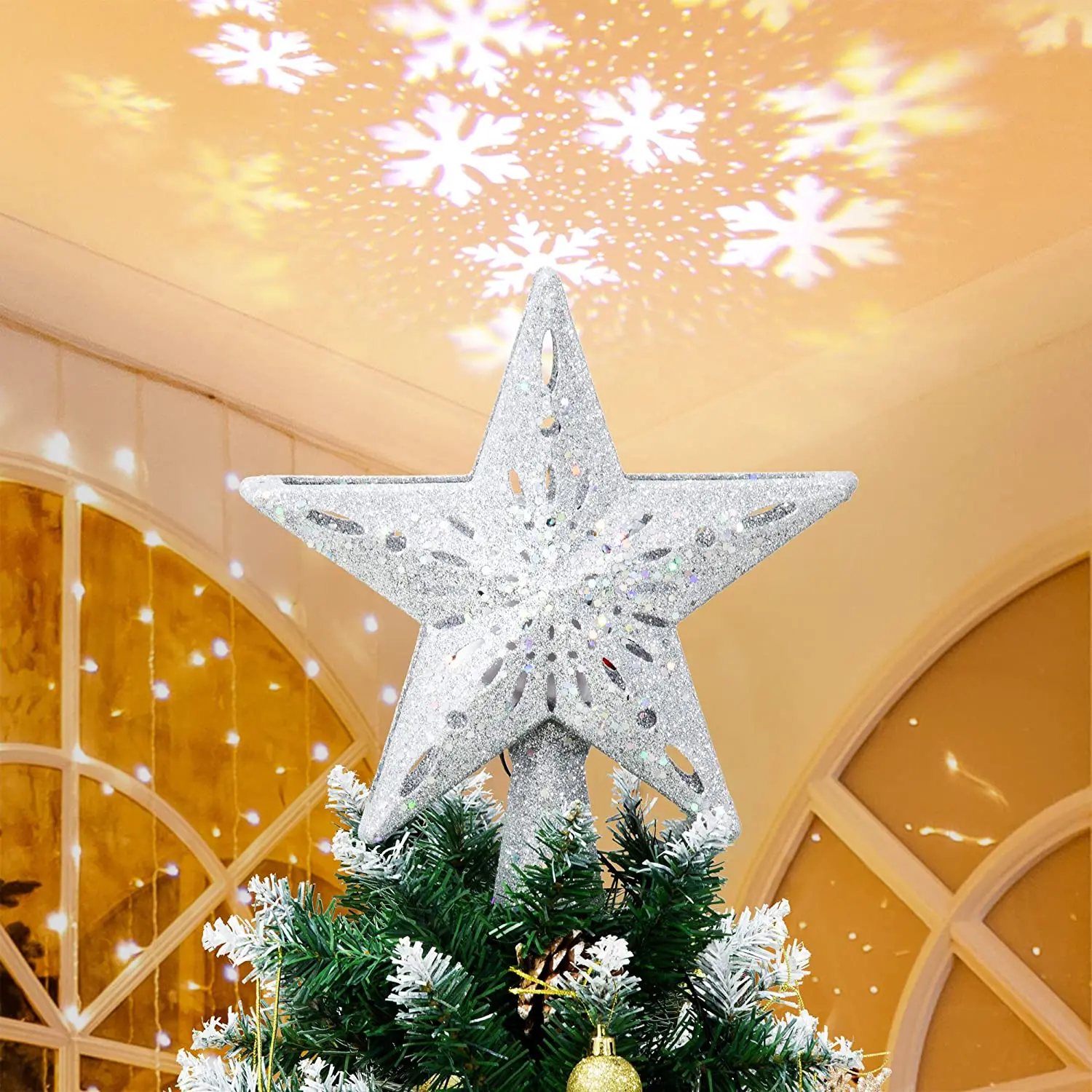 christmas tree star topper with projector lights