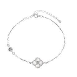 Fine Jewelry 925 Sterling Silver Four Leaf Clover Adjustable Bracelets Flower 925 Silver Best Friend Bracelets for Girls Women