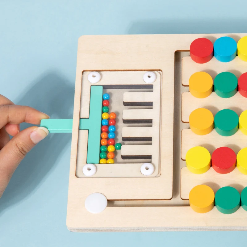 Montessori STEM-Lernspielzeug Schiebepuzzle Fünf Farbabgleiche Denksportaufgaben Logikspiel Vorschulisches pädagogisches Holzspielzeug Details