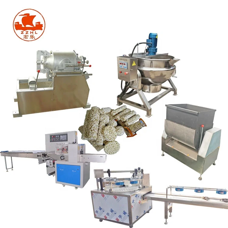1Automatic Puffed Rice Candy Cake Energy Peanut Sesame Bar Cereal Bar Forming Cutting Processing Rice Cake Ball Production Line factory