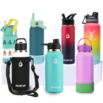 12oz 18oz 32oz 40oz custom logo drink sports double wall stainless steel insulated vacuum flask water bottle with straw lid