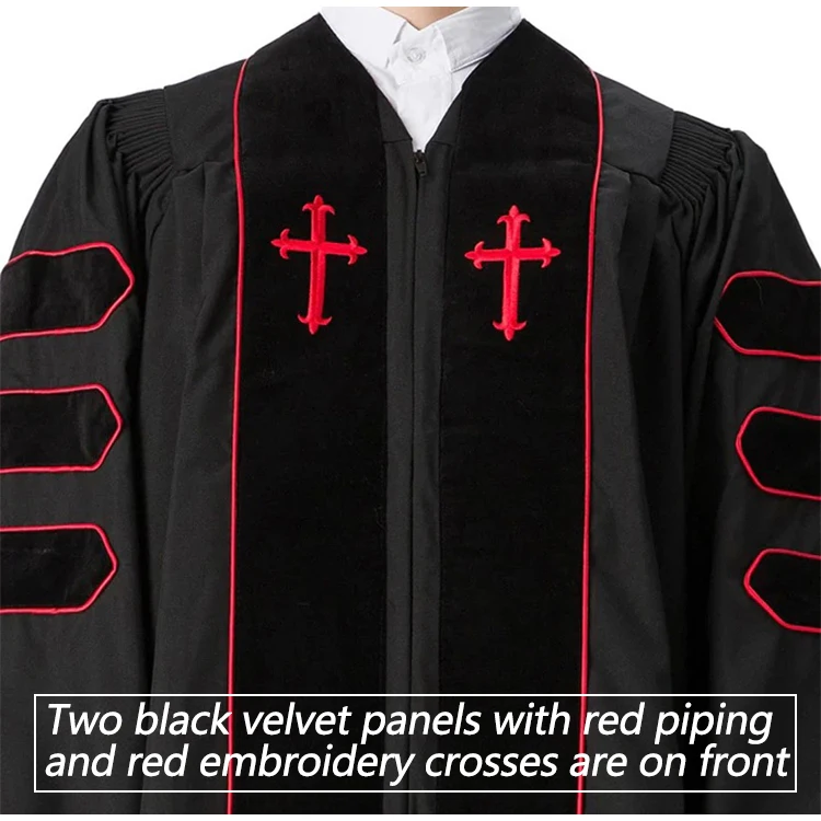 Wholesale Cheap Polyester Fluting Choir Robe Divinity Clergy Robes with Red Embroidered Cross manufacture