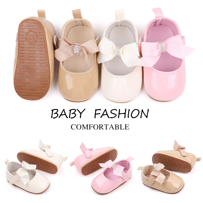 Pure Color PU Leather Baby Dress Shoes Soft TPR Toddler Shoes Girls Breathable Lightweight Anti-Slip Flat Style Fabric Insole manufacture