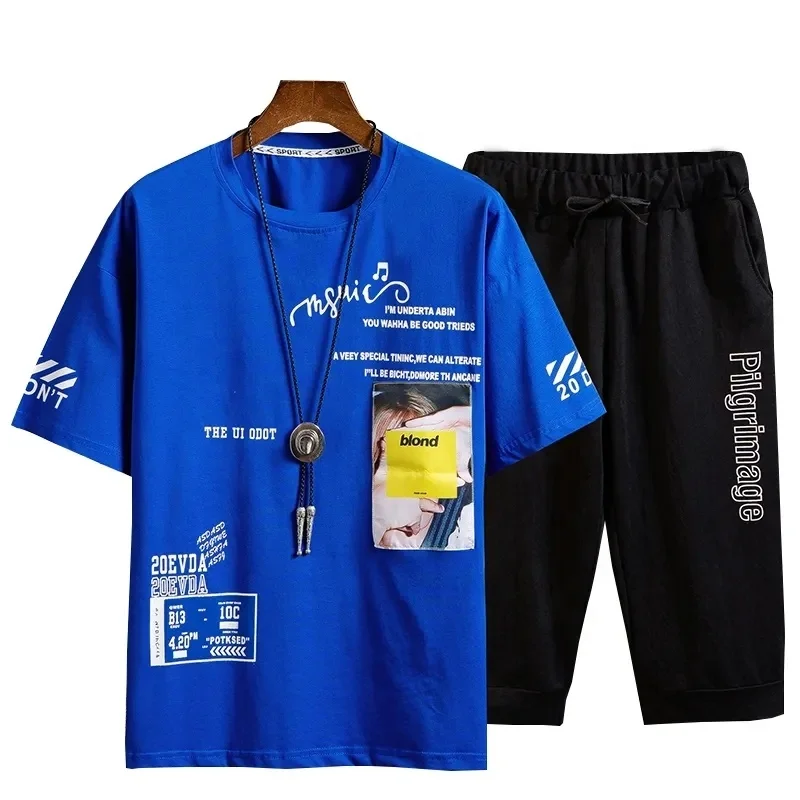 Men's Sport Set Summer Outfit 2 Piece Set Short Sleeve T-Shirts and trousers Casual Sweatsuit Set