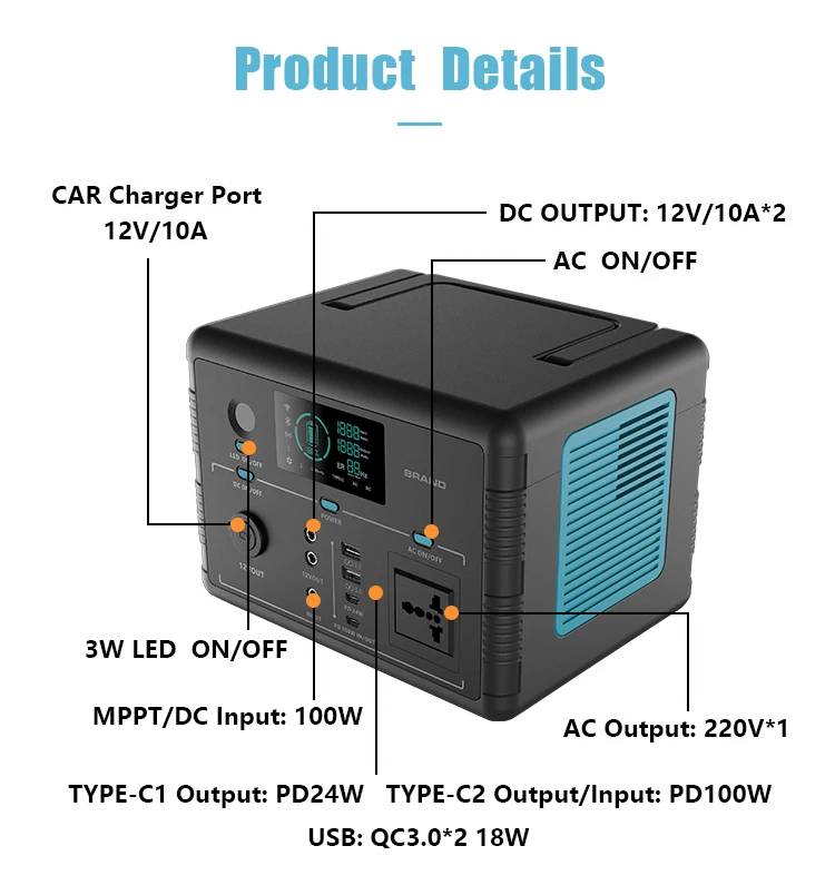 PuFa Portable Power Station 500w 110v 220v Camping Emergency Portable Power Supply Lifepo4 Home Portable Solar Power Station manufacture
