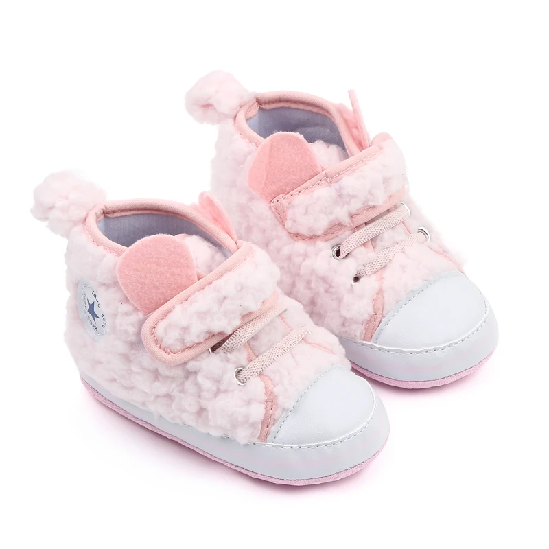 Autumn and winter new plush ear and tail decoration baby girls and boys warm toddler shoes details