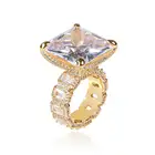 Zircon Gold Zircon Micro Inlaid Zircon Big Diamond Ring Real Gold Plating Men's Hip Hop Rings