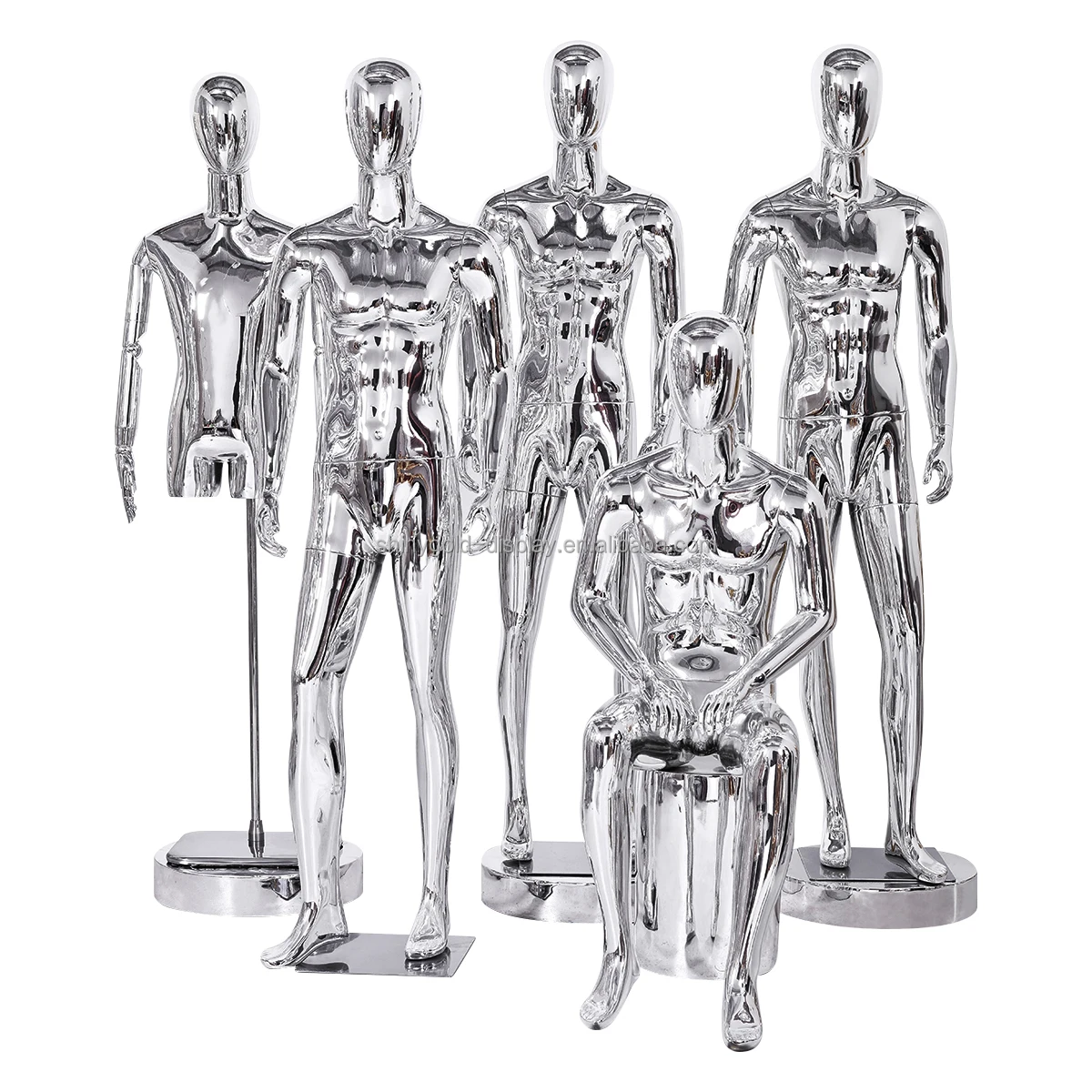 Wholesale Plating Silver Standing Headless Men Mannequin Glossy Silver