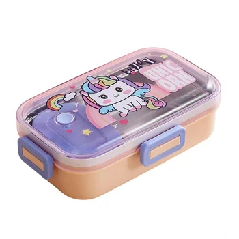 Cute pattern single layer lunch box with two cells for children and teenagers