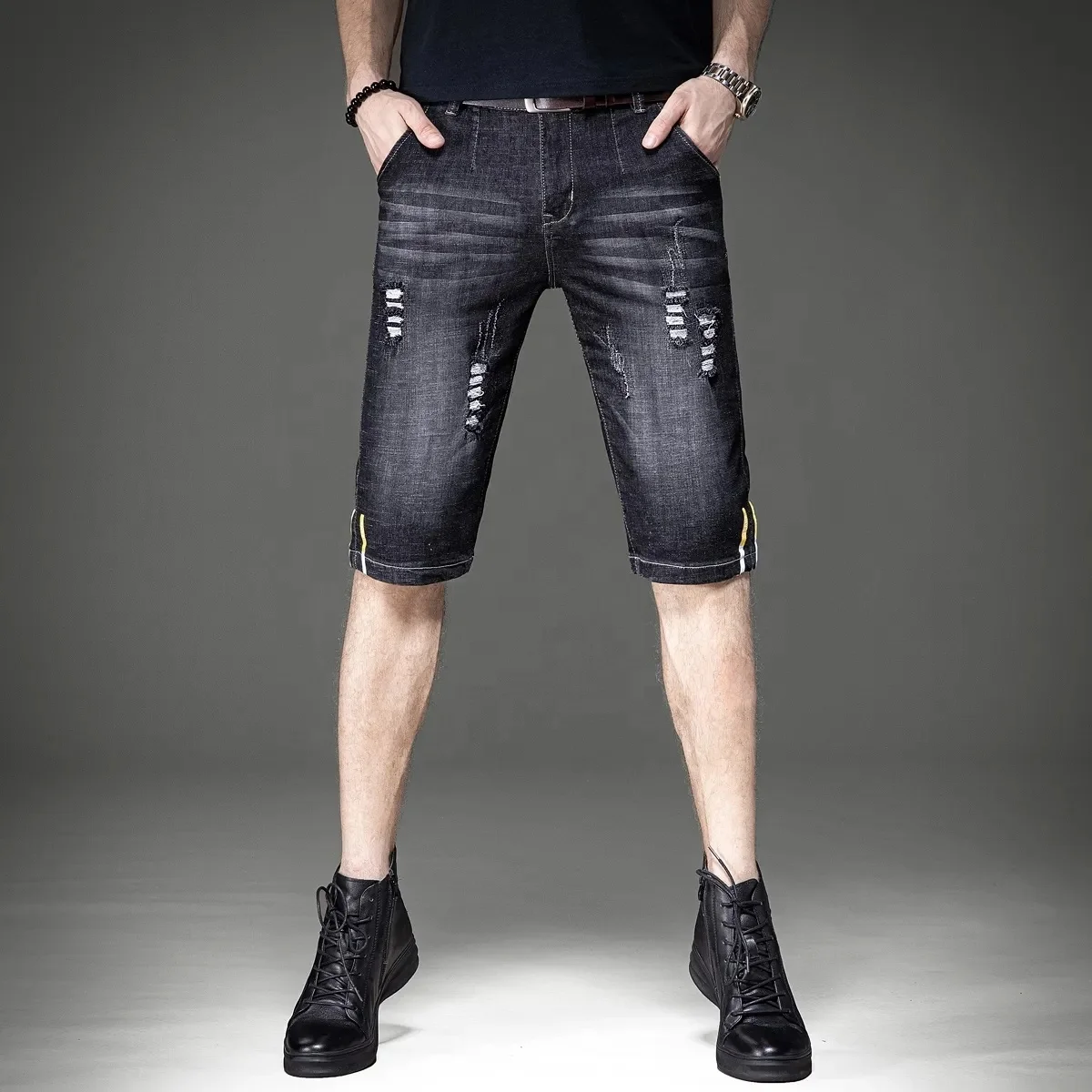 Summer New Men Fashion Stretch causal Short Jeans Denim Shorts Blue Black Denim Swear mens shorts