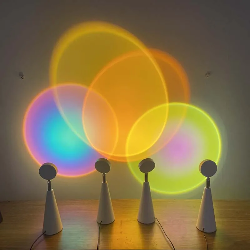 Cross-border modern led rgb colorful home decorative sunset lamp rainbow projection lamp atmosphere cone table lamps lamparas
