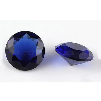 Diamond cut blue sapphire round brilliant shape faceted glass gems